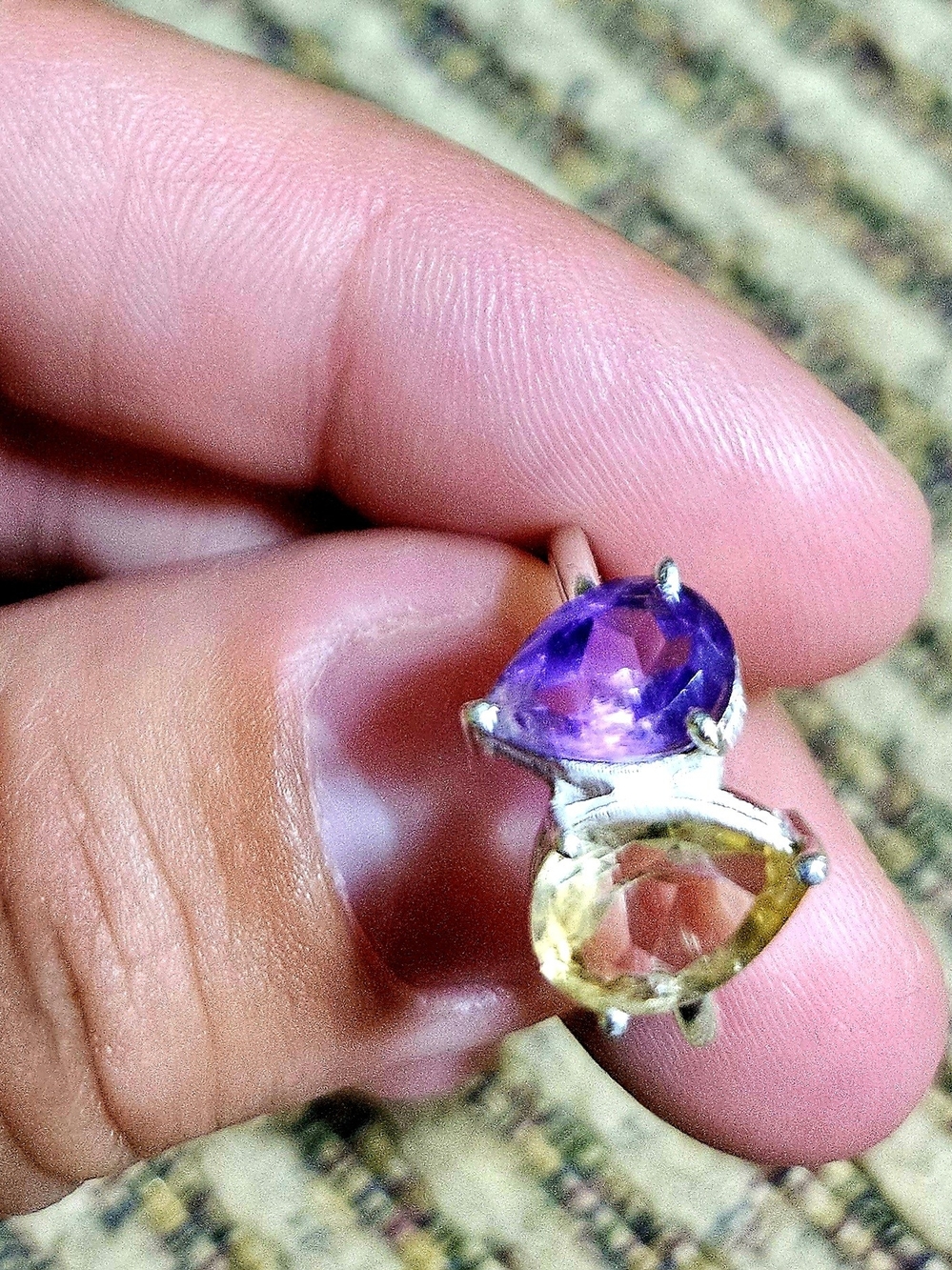 Sterling Silver Purple and Yellow Gemstone Ring